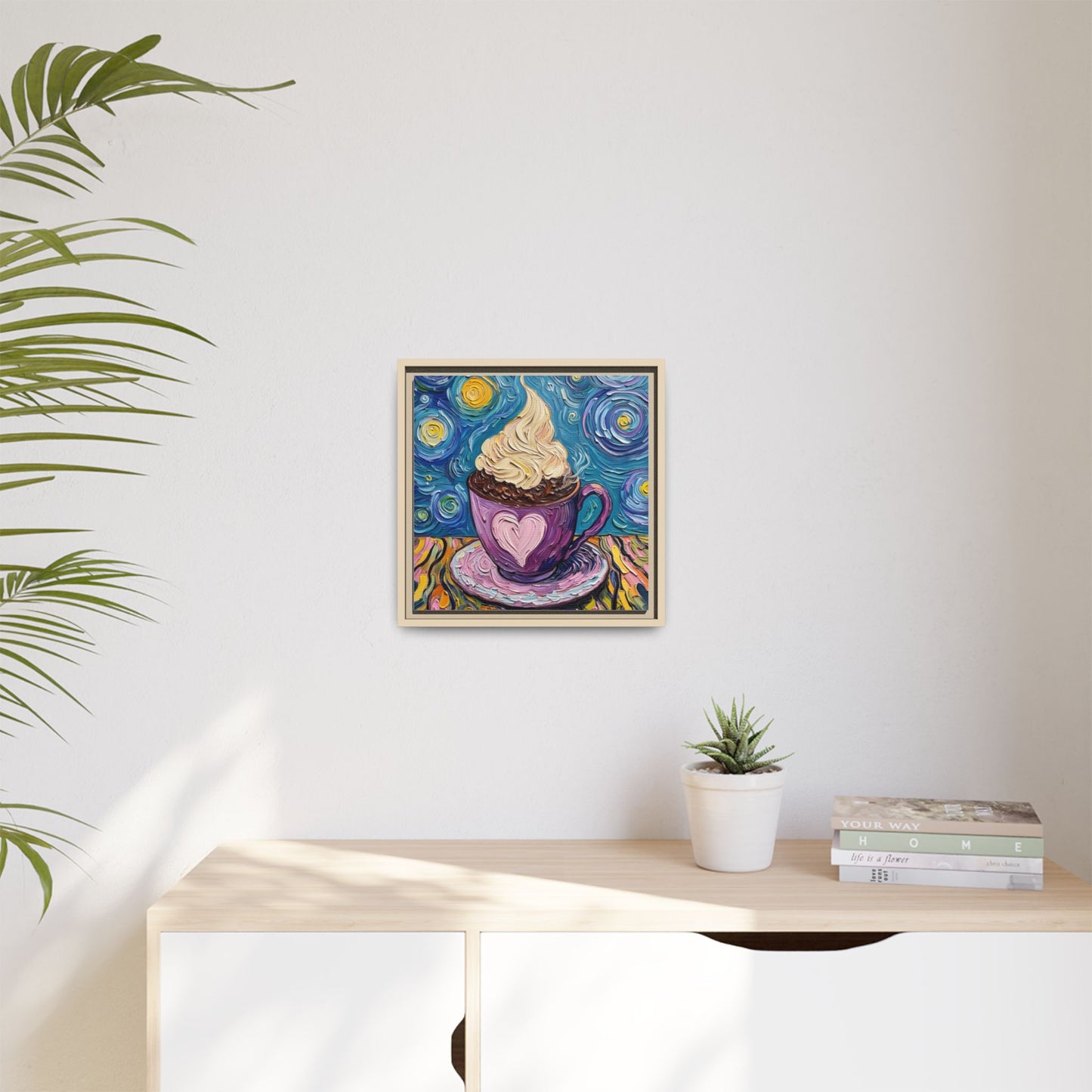 Canvas Wall Art - Colorful Coffee Cup - Artistic Painterly Style - Impasto Design Print - 'Dreamer's Roast'