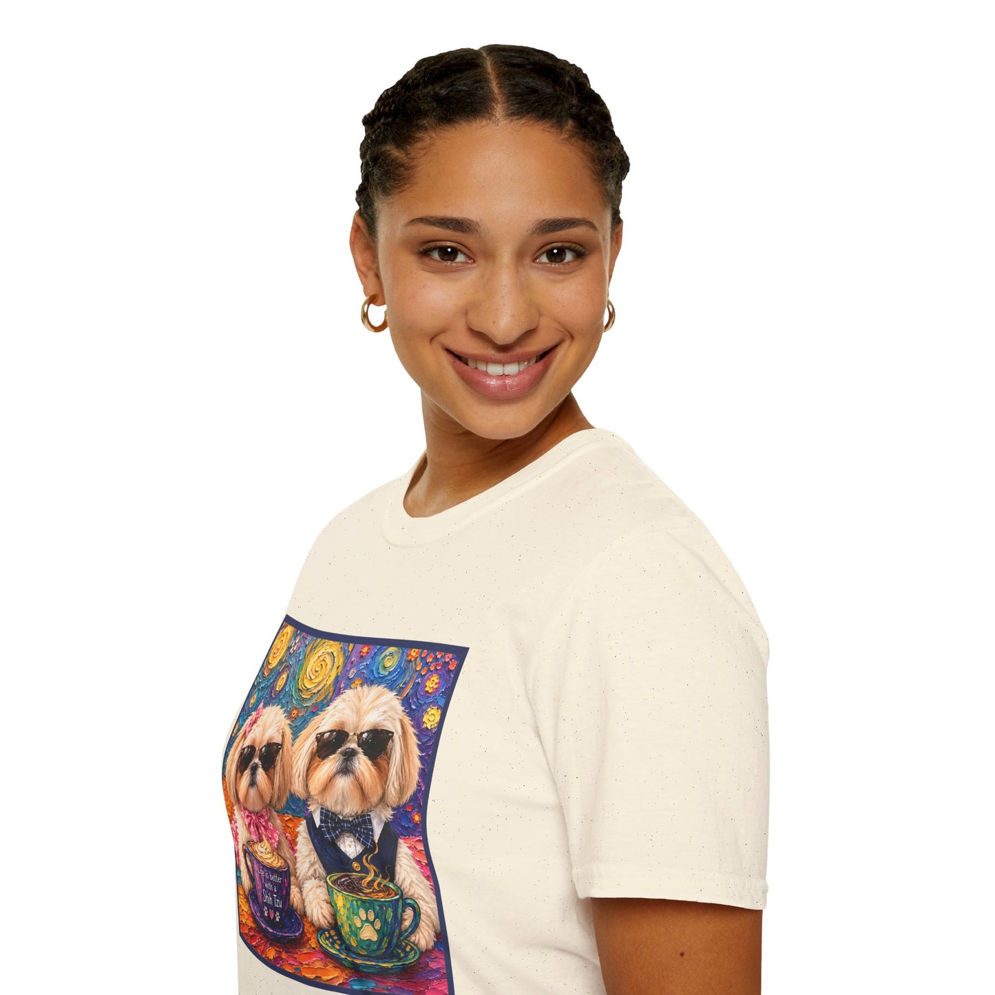Shih Tzu Coffee Date T-Shirt - Cute Couple - Dogs with Teacups - Paws for Coffee