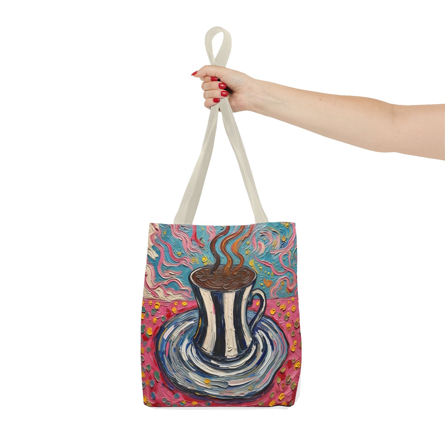 Tote Bag - Colorful Striped Coffee Cup - Painterly Style Design  - 'Mocha Dreams'