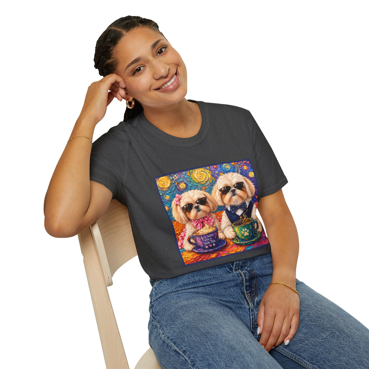 Shih Tzu Coffee Date T-Shirt - Cute Couple - Dogs with Teacups - Paws for Coffee