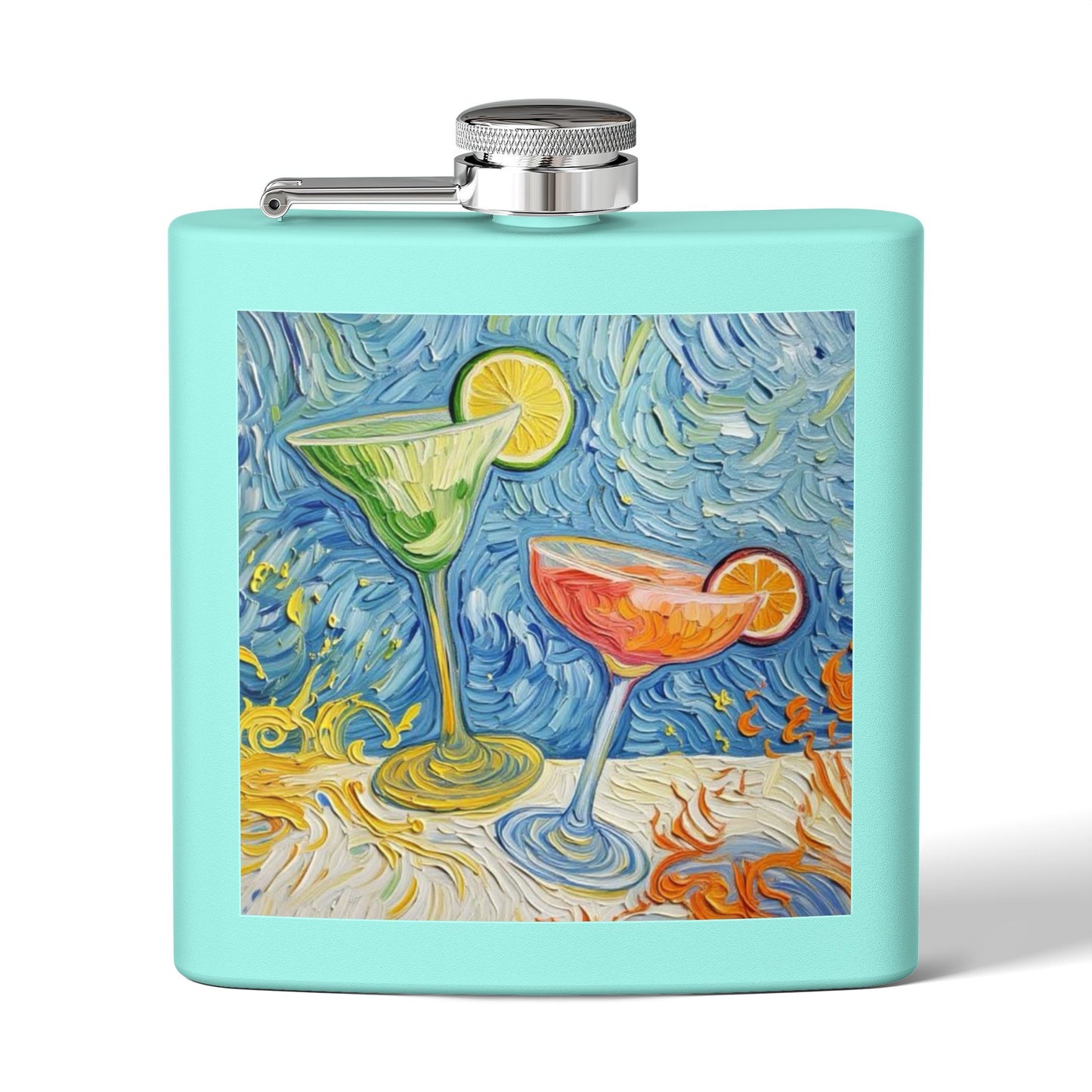 Flask - Stainless Steel 6oz - Colorful Cocktail Splash - Whimsical Artwork - 'Cheers, Darling'