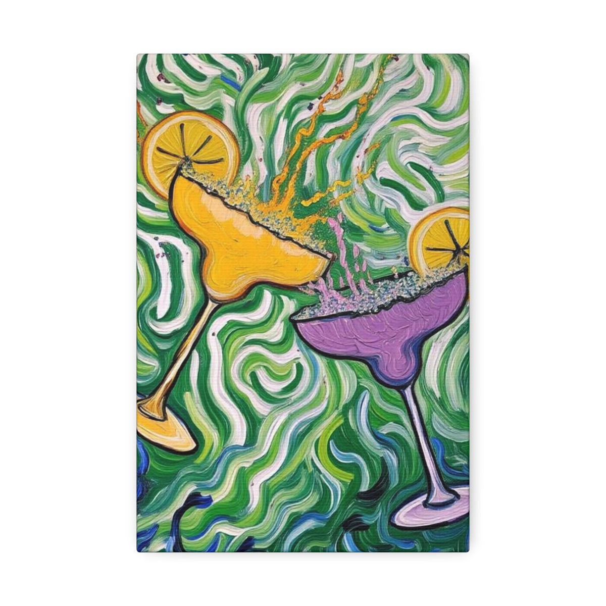 Canvas Wall Art - Clinking Margarita Glasses - Painterly Style - Impasto Design Print - 'Margarita Madness'