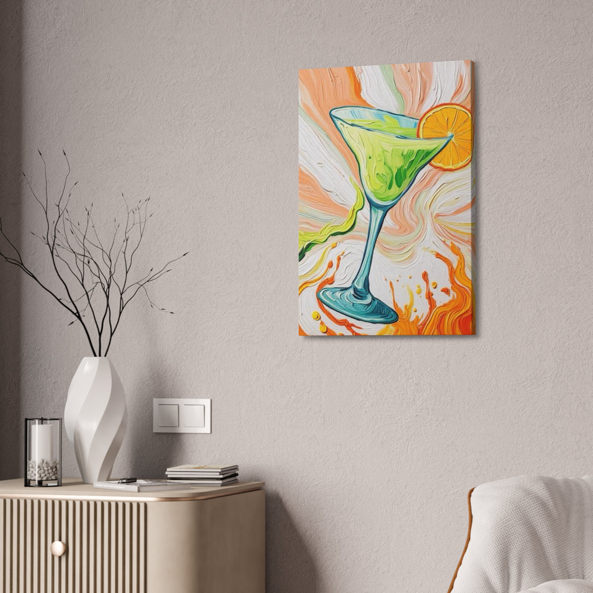 Canvas Wall Art - Orange and Green Refreshing Citrus Cocktail-Splashes of Color - Artistic Painterly Style - Impasto Design Print - 'Lime Light'