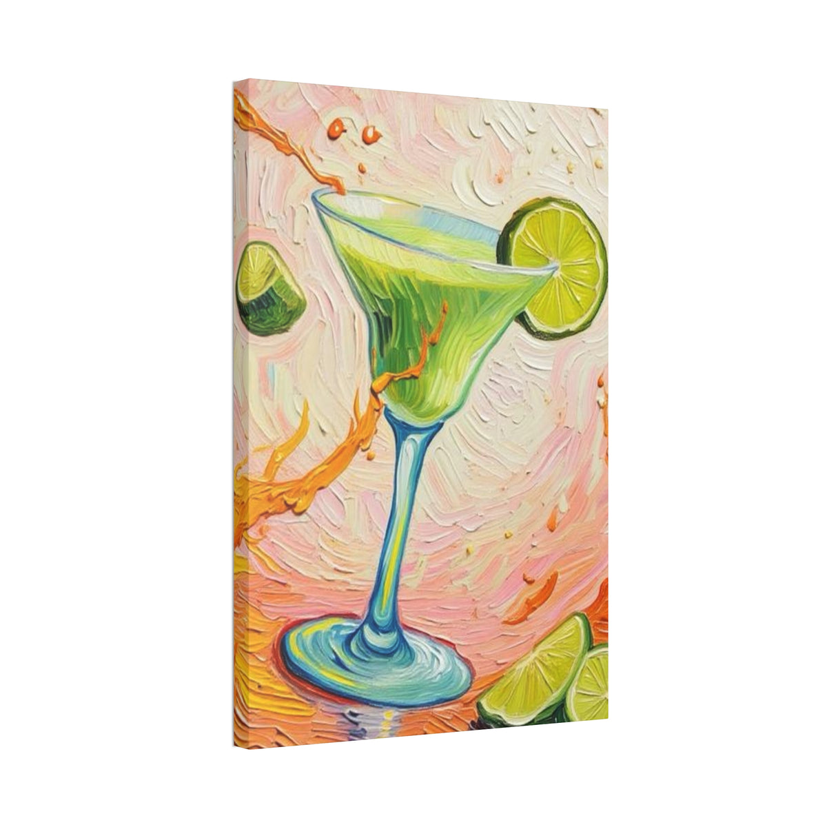 Canvas Wall Art - Green Refreshing Citrus Drink -Splashes of Orange - Artistic Painterly Style - Impasto Design Print - 'Citrus Splash'