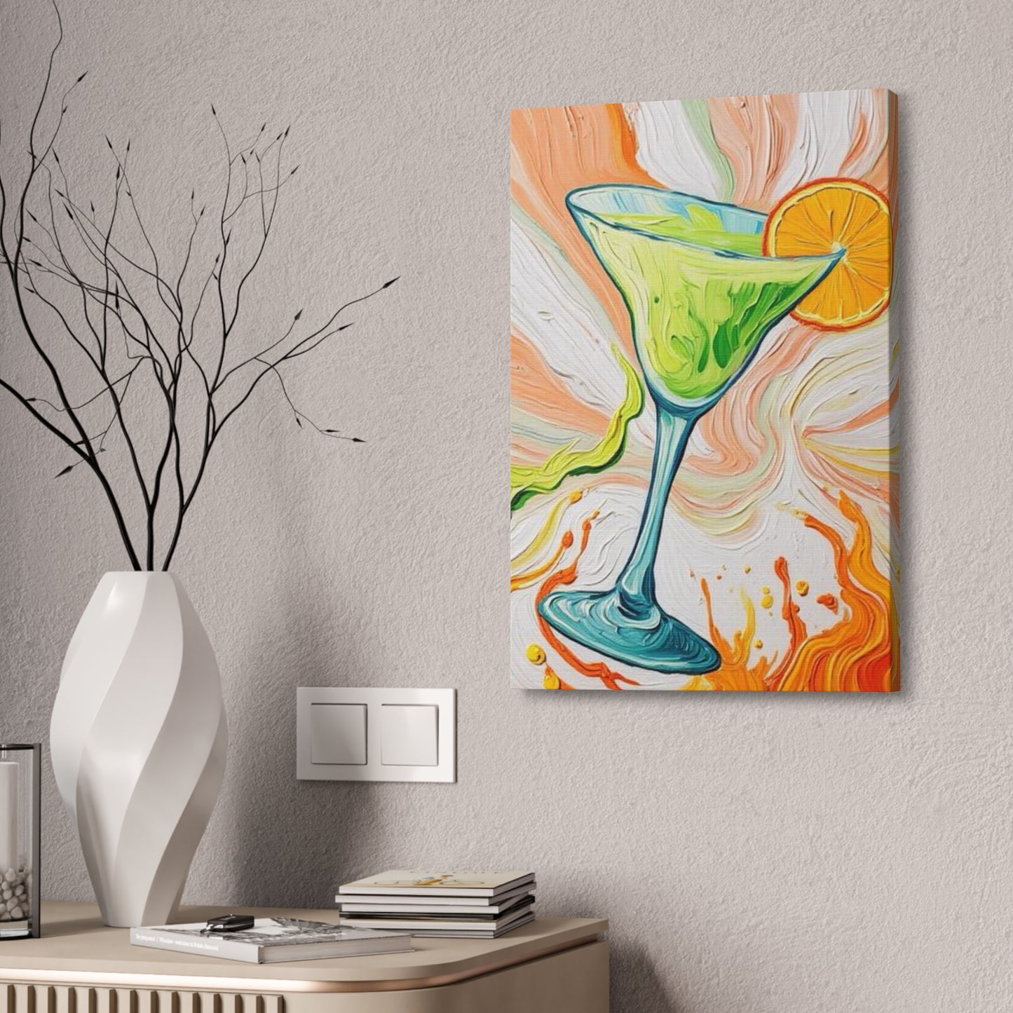 Canvas Wall Art - Orange and Green Refreshing Citrus Cocktail-Splashes of Color - Artistic Painterly Style - Impasto Design Print - 'Lime Light'