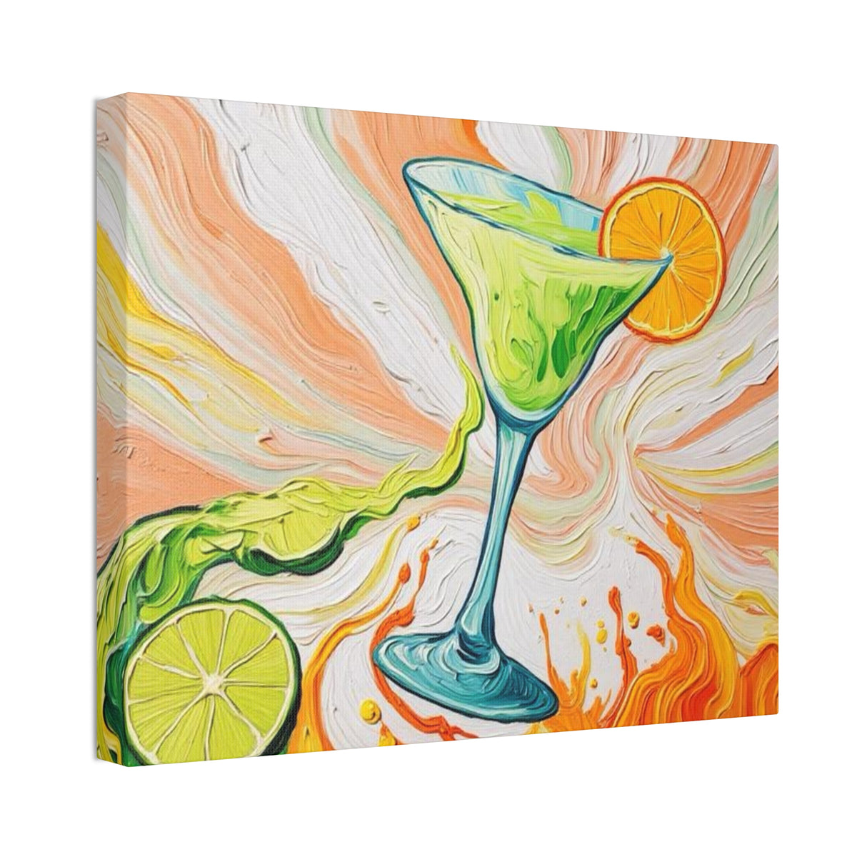 Canvas Wall Art - Orange and Green Refreshing Citrus Cocktail-Splashes of Color - Artistic Painterly Style - Impasto Design Print - 'Lime Light'