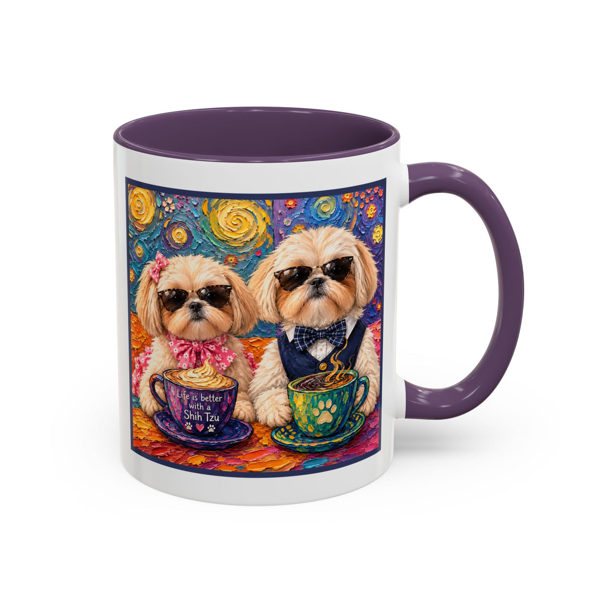 Shih Tzu Coffee Cup - Cute Dog Art - Couple with Teacups-Coffee cups - Paws for Coffee