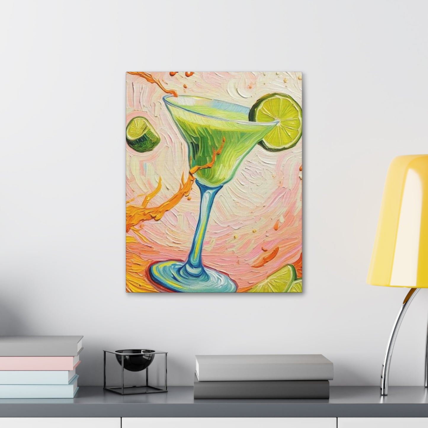 Canvas Wall Art - Green Refreshing Citrus Drink -Splashes of Orange - Artistic Painterly Style - Impasto Design Print - 'Citrus Splash'