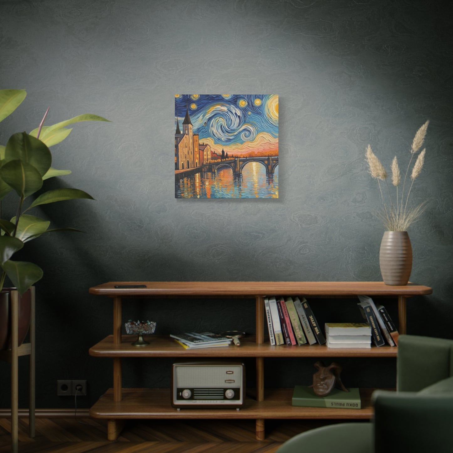 Van Gogh Style Arno River Bridge Canvas — Matte Stretched Wall Art