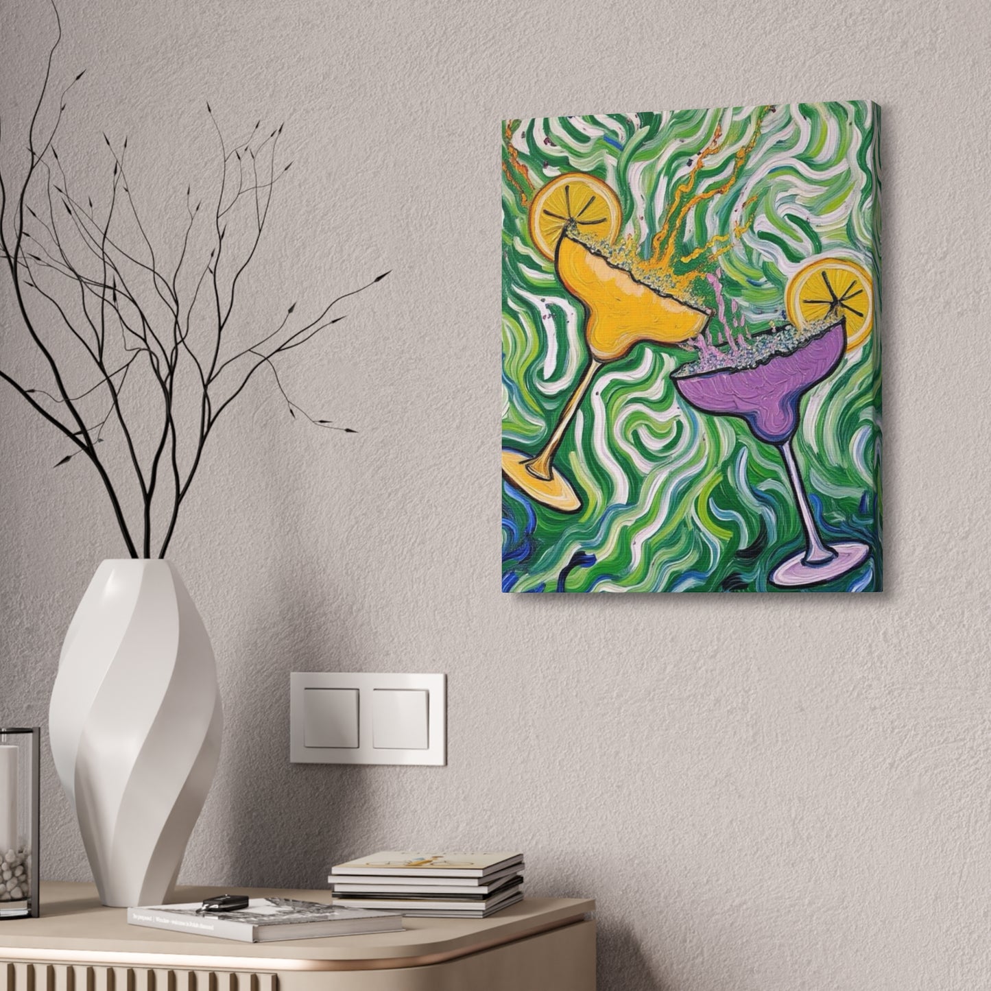 Canvas Wall Art - Clinking Margarita Glasses - Painterly Style - Impasto Design Print - 'Margarita Madness'