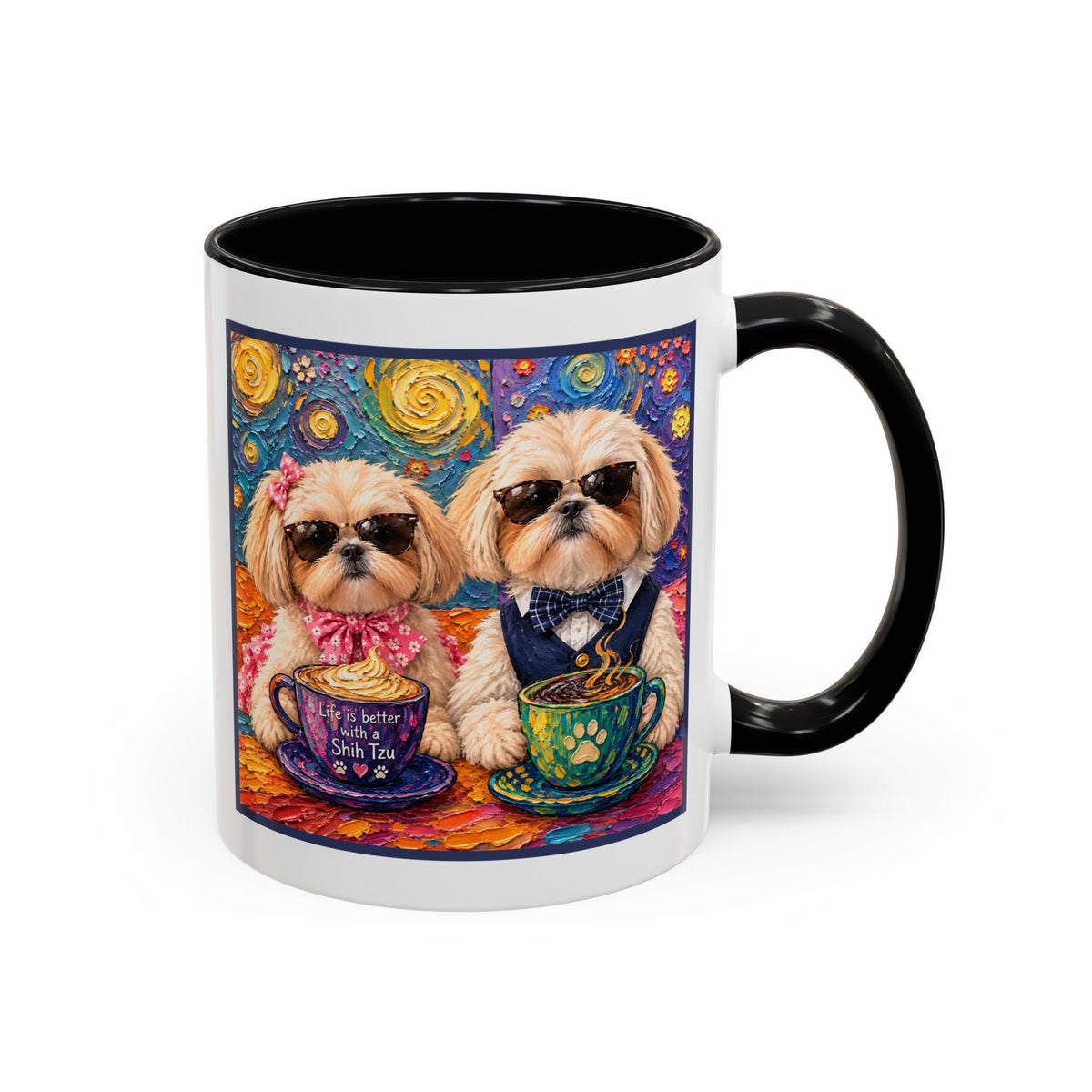Shih Tzu Coffee Cup - Cute Dog Art - Couple with Teacups-Coffee cups - Paws for Coffee