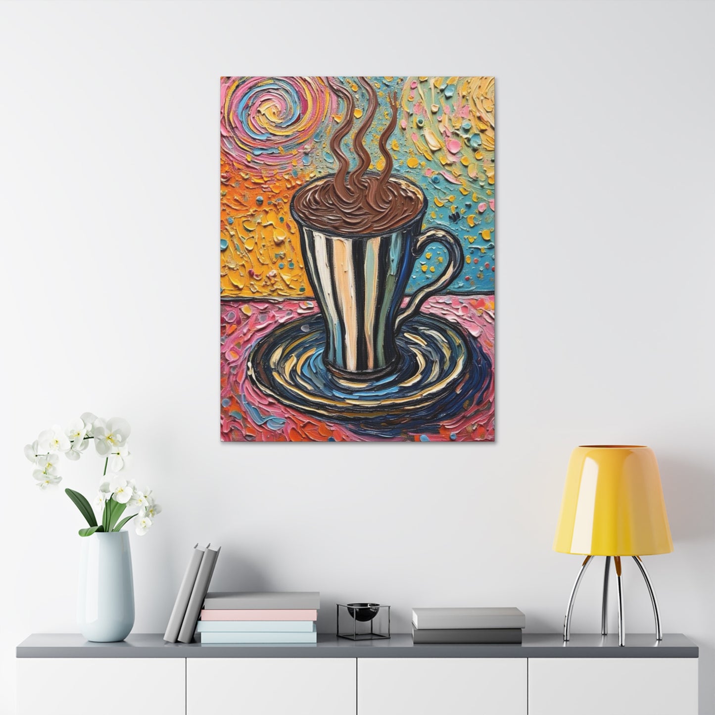 Colorful Coffee Cup Canvas Wall Art — Stretched 1.5"