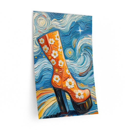 Wall Decal Art - Vibrant Orange Daisy Platform Boot - Artistic Retro Vivid Removable Wall Art - 'Dancing Princess'
