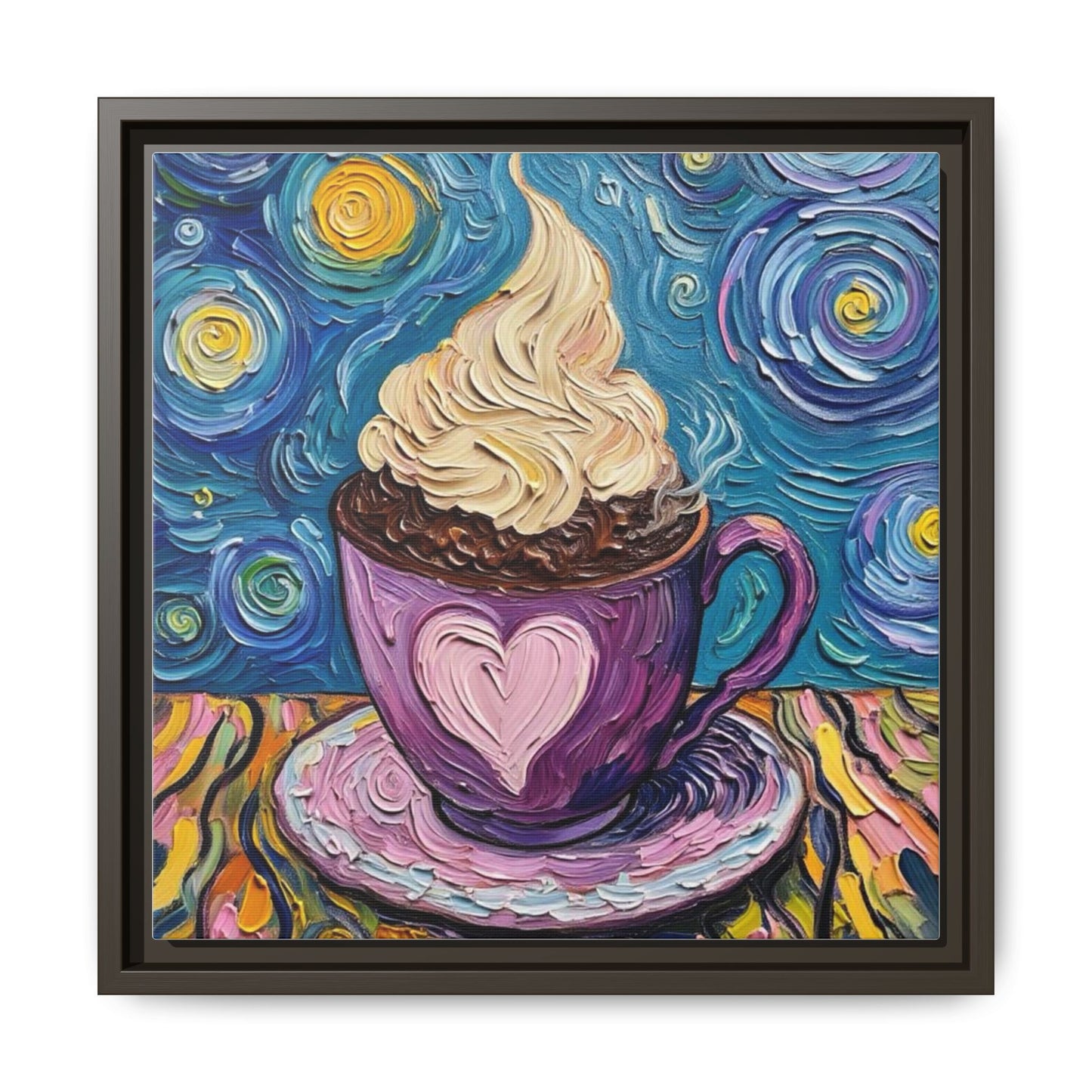 Canvas Wall Art - Colorful Coffee Cup - Artistic Painterly Style - Impasto Design Print - 'Dreamer's Roast'