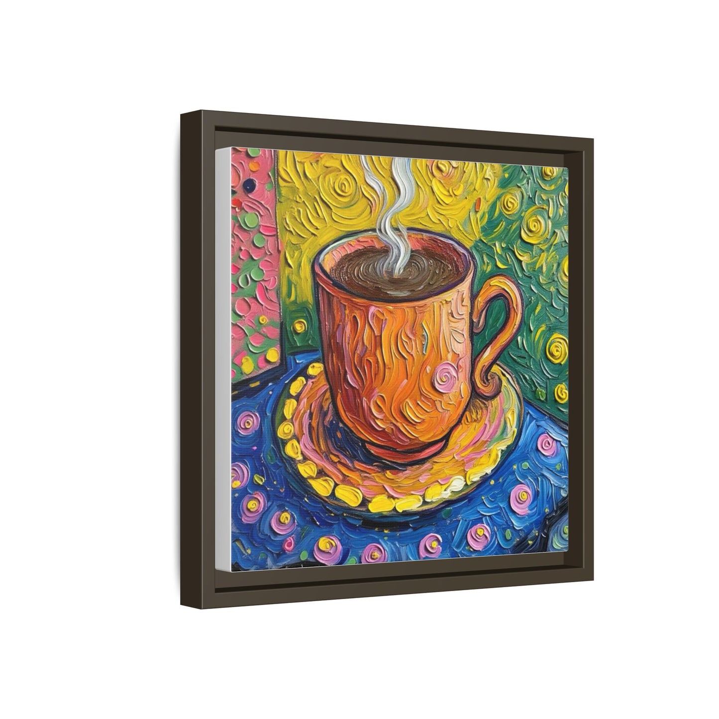 Framed Matte Canvas Art - Colorful Whimsical Coffee Cup Painting