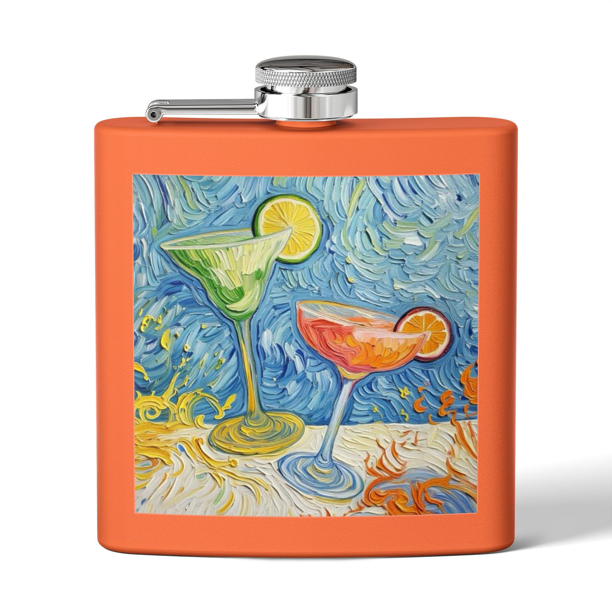 Flask - Stainless Steel 6oz - Colorful Cocktail Splash - Whimsical Artwork - 'Cheers, Darling'