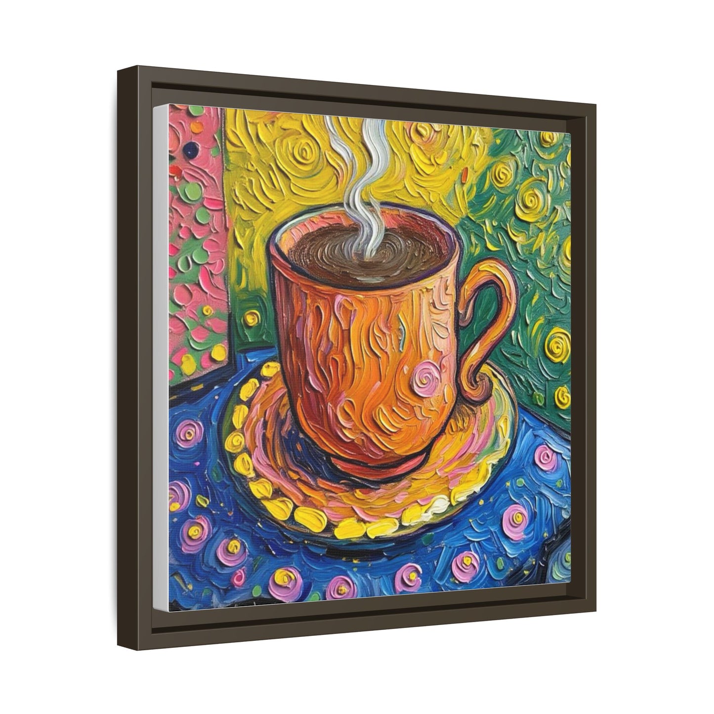 Framed Matte Canvas Art - Colorful Whimsical Coffee Cup Painting