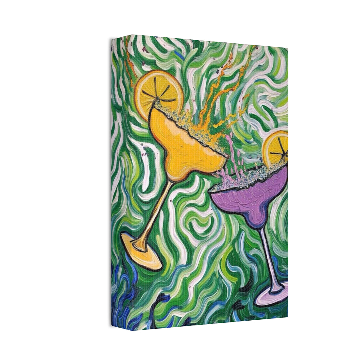 Canvas Wall Art - Clinking Margarita Glasses - Painterly Style - Impasto Design Print - 'Margarita Madness'
