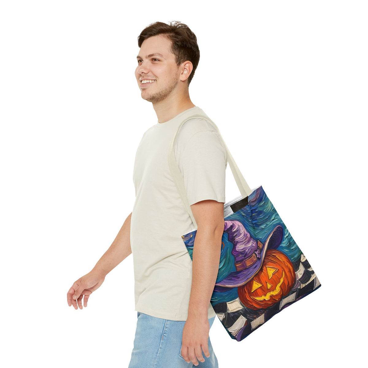 Halloween Tote Bag | Pumpkin After Midnight – Colorful Jack-O'-Lantern artistic design