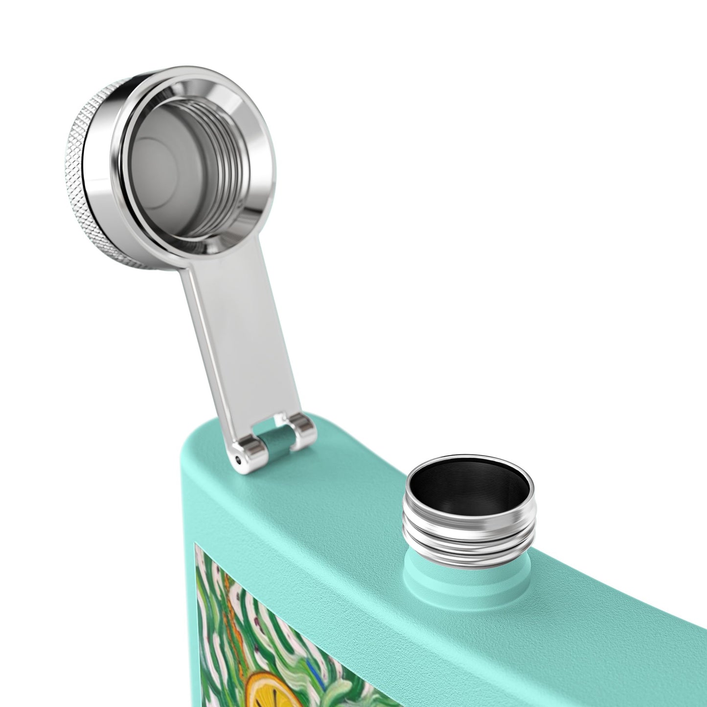 Flask - Stainless Steel 6oz - Colorful Cocktail Splash - Whimsical Artwork - 'Cheers to the Good Life'