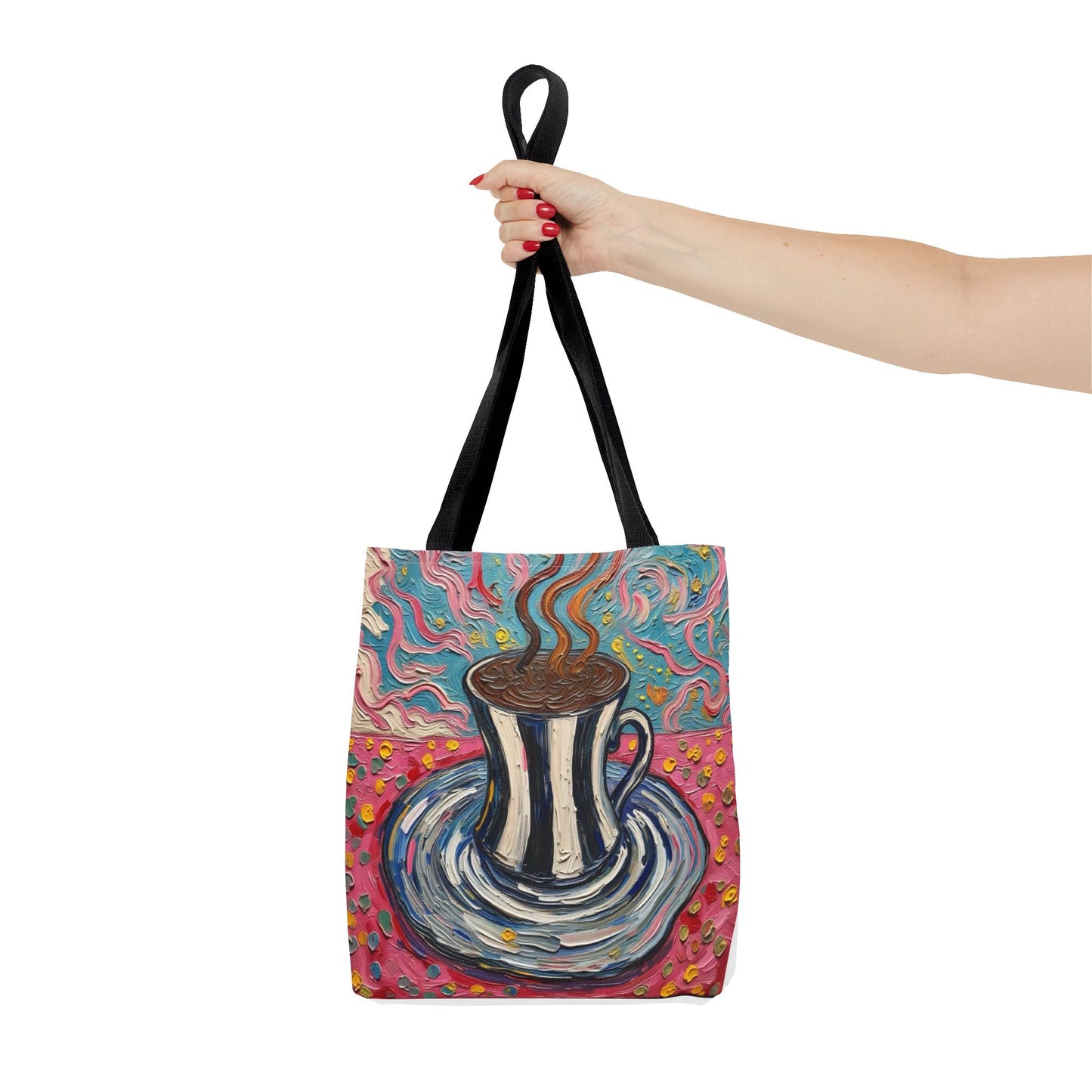Tote Bag - Colorful Striped Coffee Cup - Painterly Style Design  - 'Mocha Dreams'