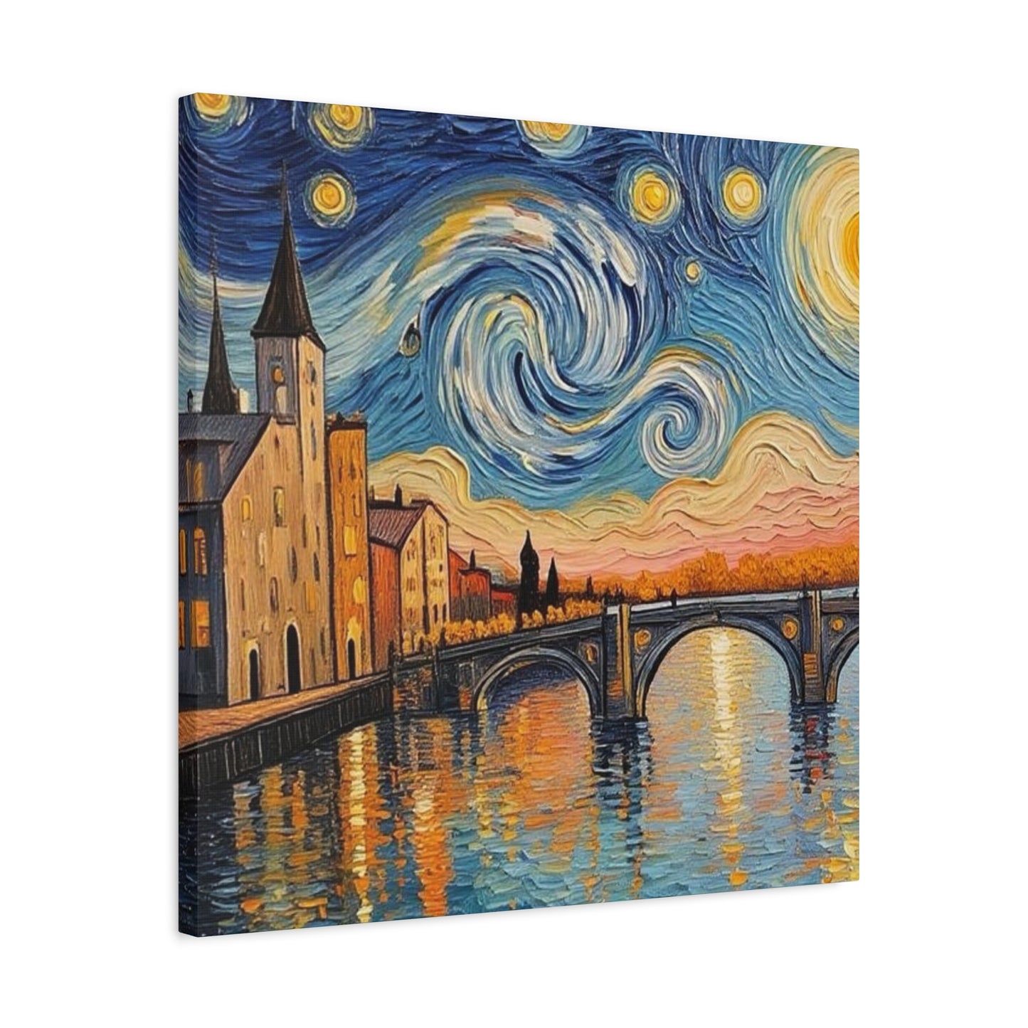 Van Gogh Style Arno River Bridge Canvas — Matte Stretched Wall Art