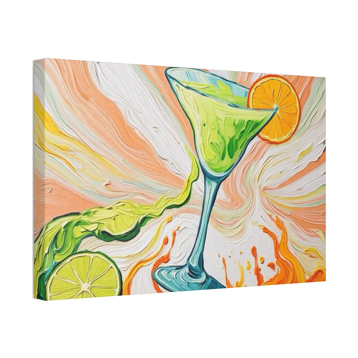 Canvas Wall Art - Orange and Green Refreshing Citrus Cocktail-Splashes of Color - Artistic Painterly Style - Impasto Design Print - 'Lime Light'