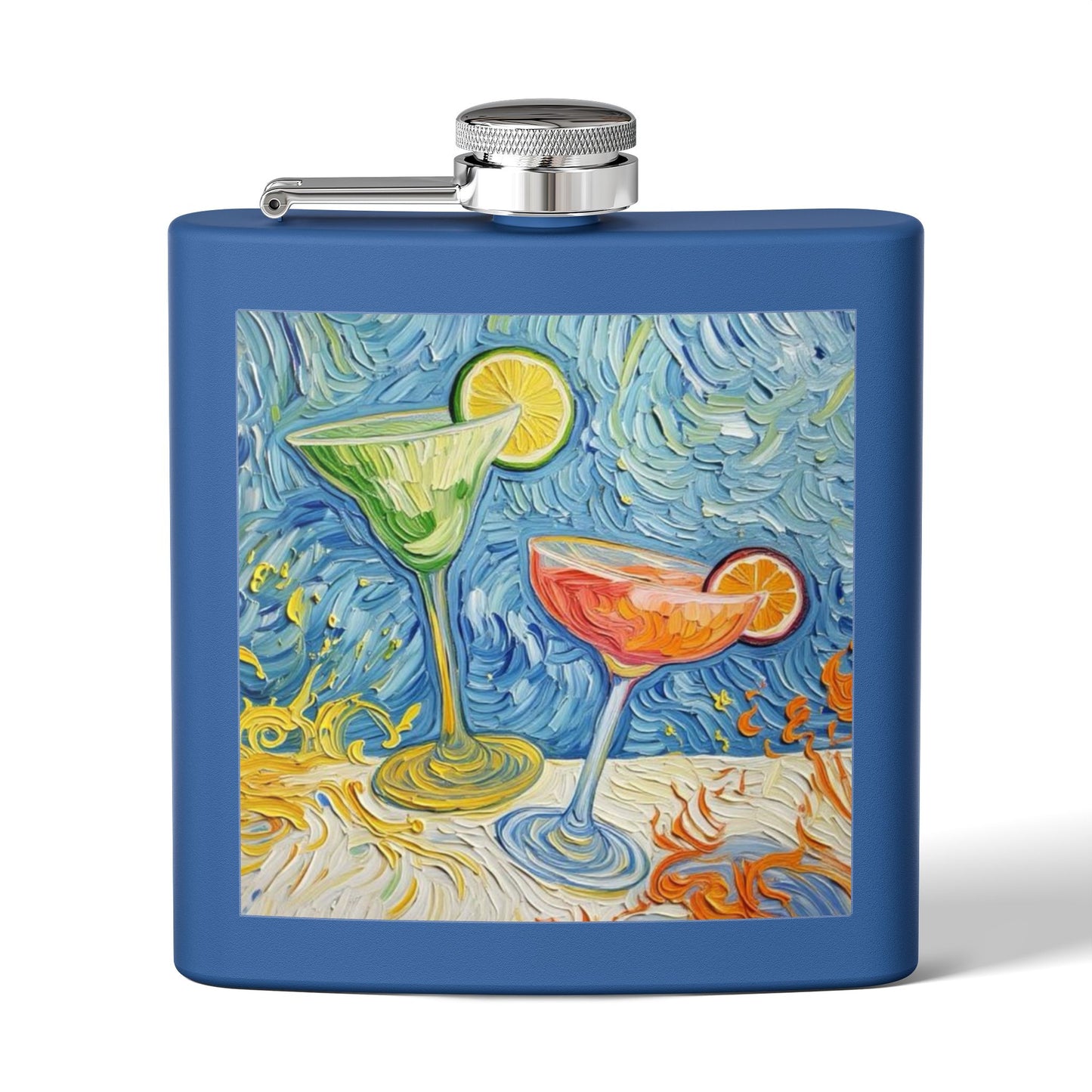 Flask - Stainless Steel 6oz - Colorful Cocktail Splash - Whimsical Artwork - 'Cheers, Darling'