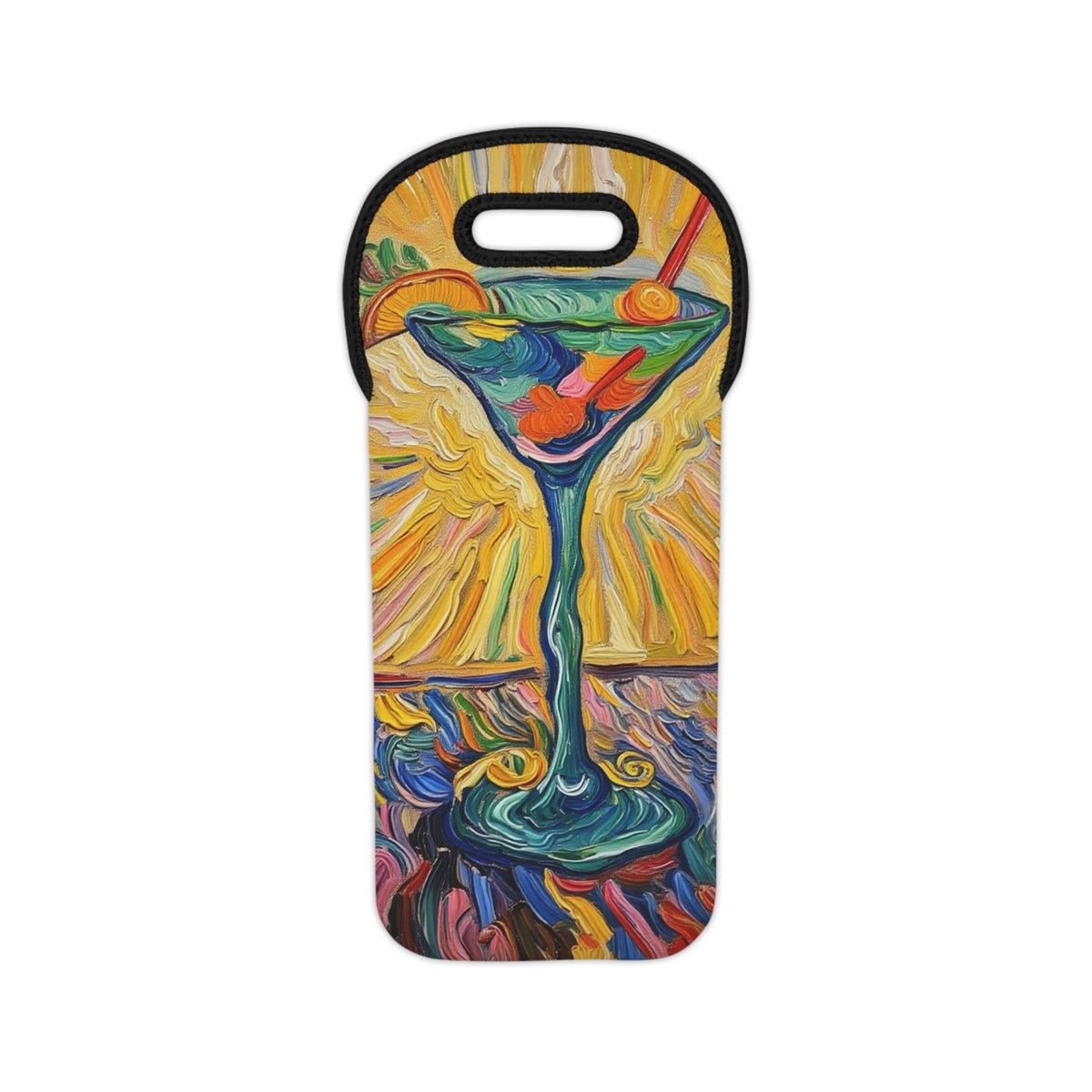 Tote Bag for Bottles - Spirited Artistic Martini Glass - Colorful Cocktail Bottle Carrier - Spirit Bottle Holder - 'Martini Madness'