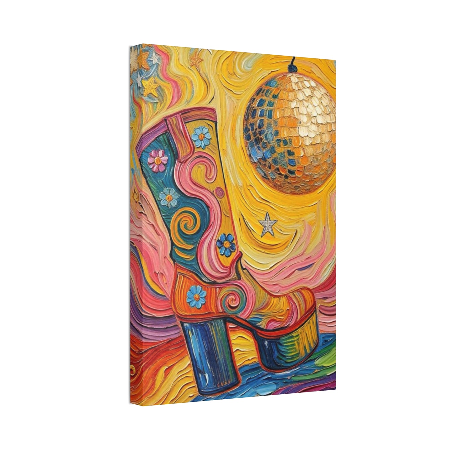 Canvas Wall Art - Colorful Retro Disco High Heel Platform Boot - Painterly Style Design - ' Boogie Nights'