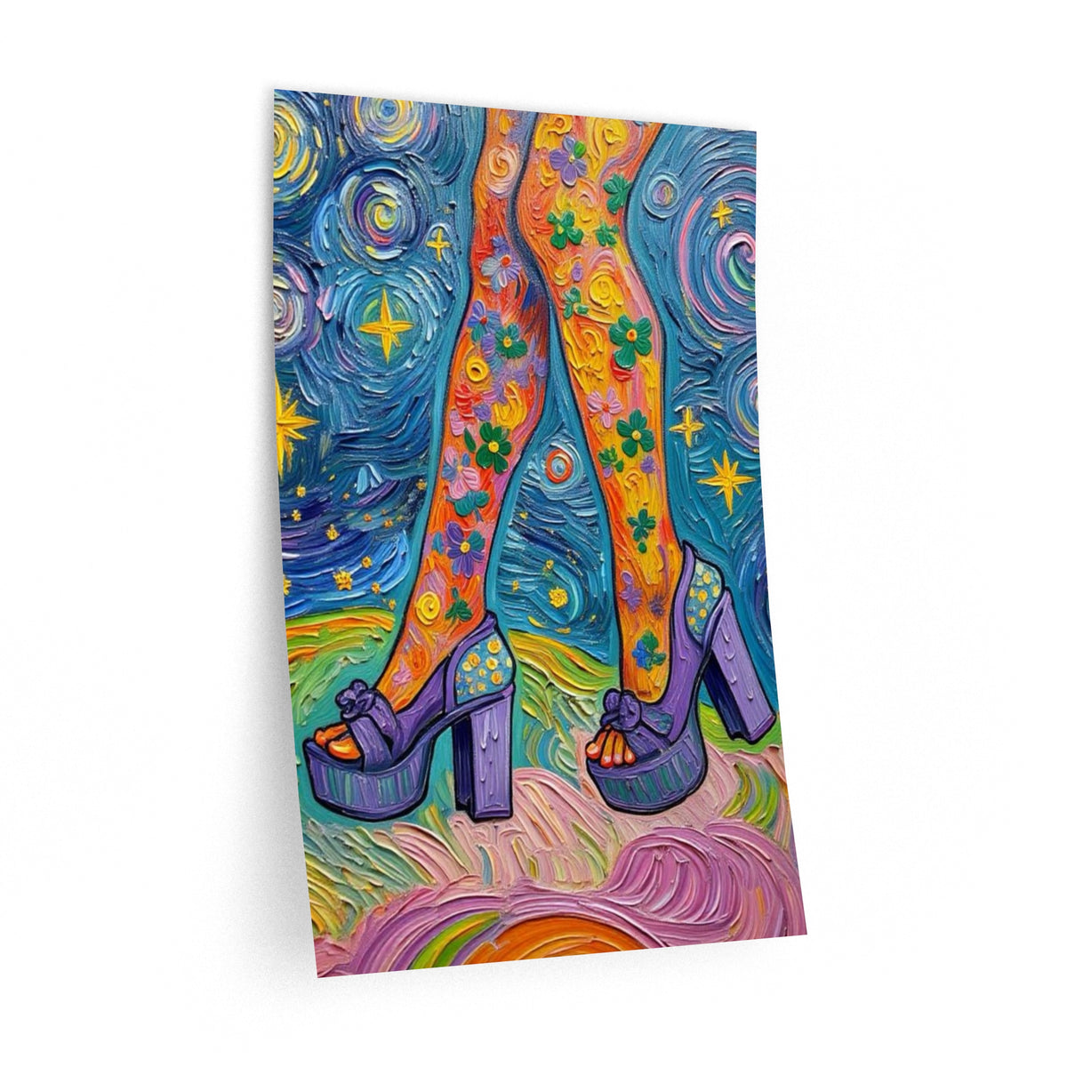Wall Decal Art- Flowered Legs Platform Heels - Bright Artistic Removable Wall Art - 'Disco Darling'