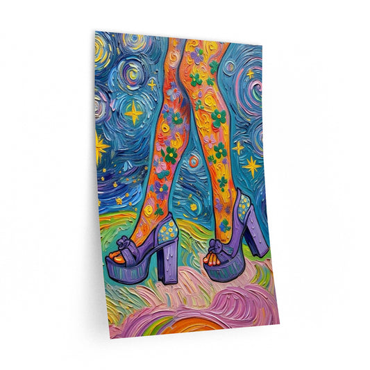 Wall Decal Art- Flowered Legs Platform Heels - Bright Artistic Removable Wall Art - 'Disco Darling'