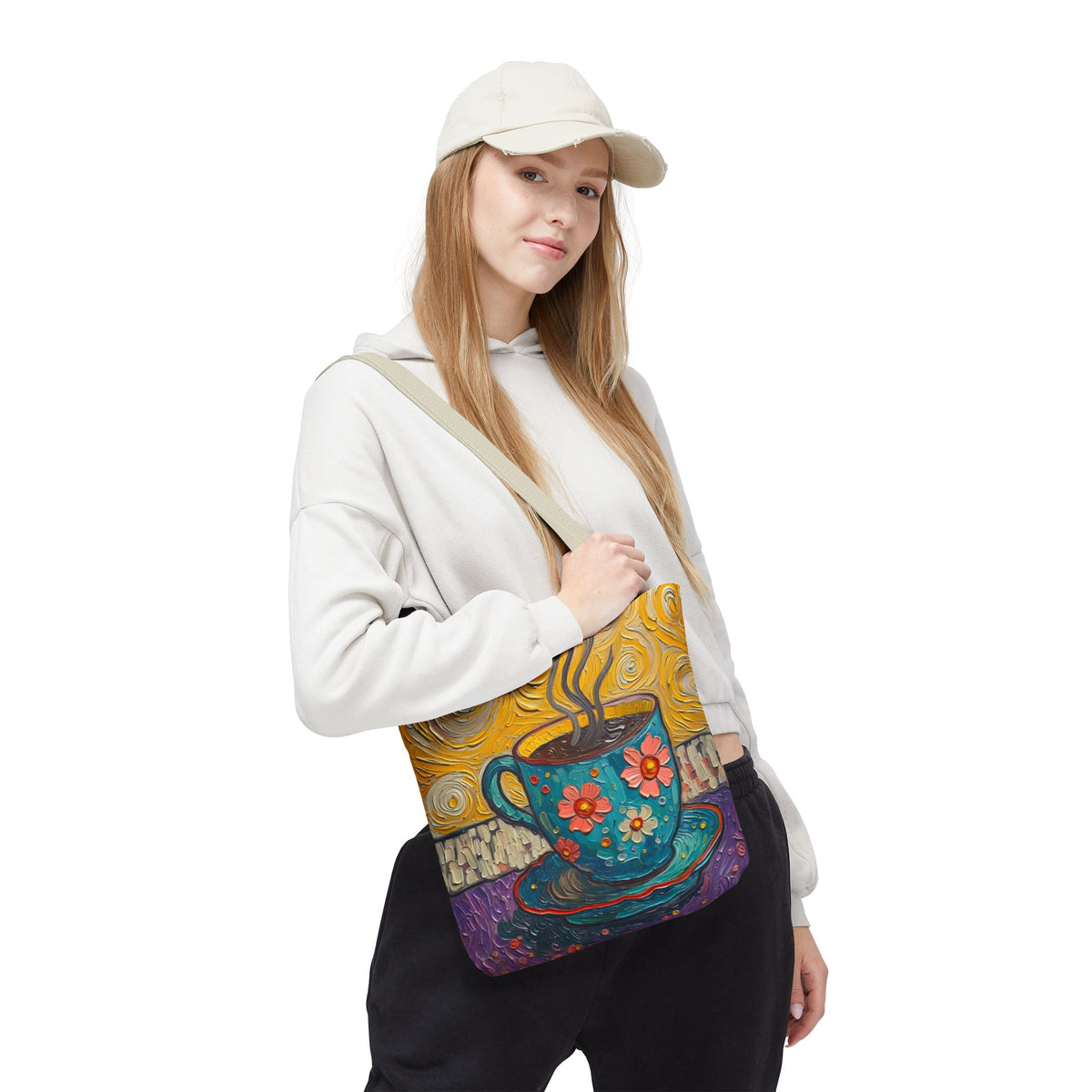 Tote Bag - Flower Coffee Cup - Painterly Style Design - 'Rich Roast'