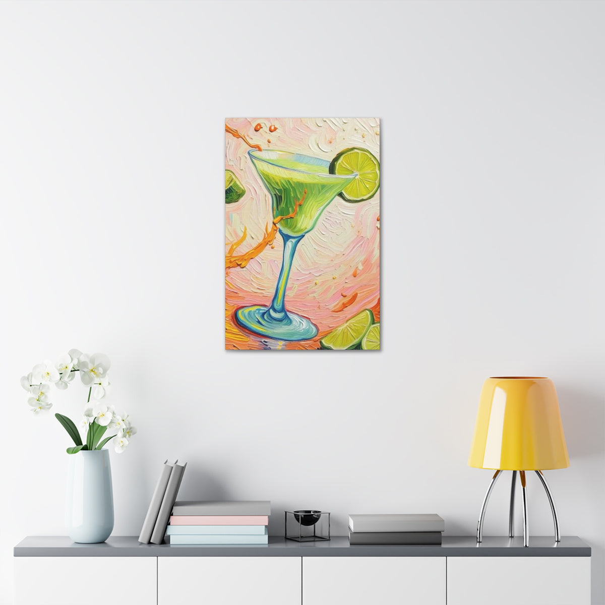 Canvas Wall Art - Green Refreshing Citrus Drink -Splashes of Orange - Artistic Painterly Style - Impasto Design Print - 'Citrus Splash'