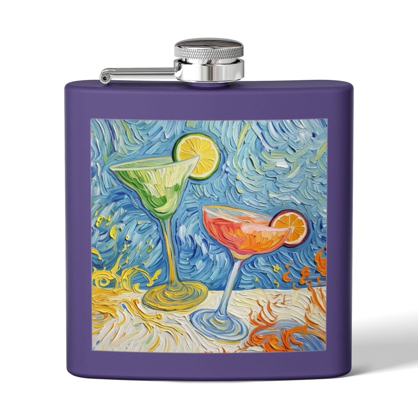Flask - Stainless Steel 6oz - Colorful Cocktail Splash - Whimsical Artwork - 'Cheers, Darling'