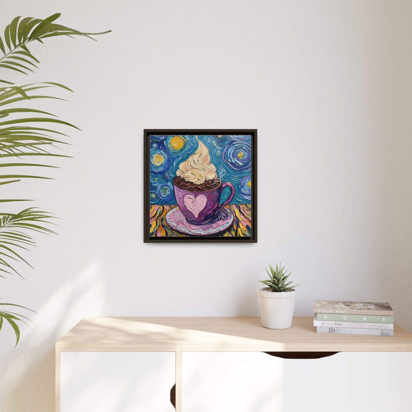 Canvas Wall Art - Colorful Coffee Cup - Artistic Painterly Style - Impasto Design Print - 'Dreamer's Roast'