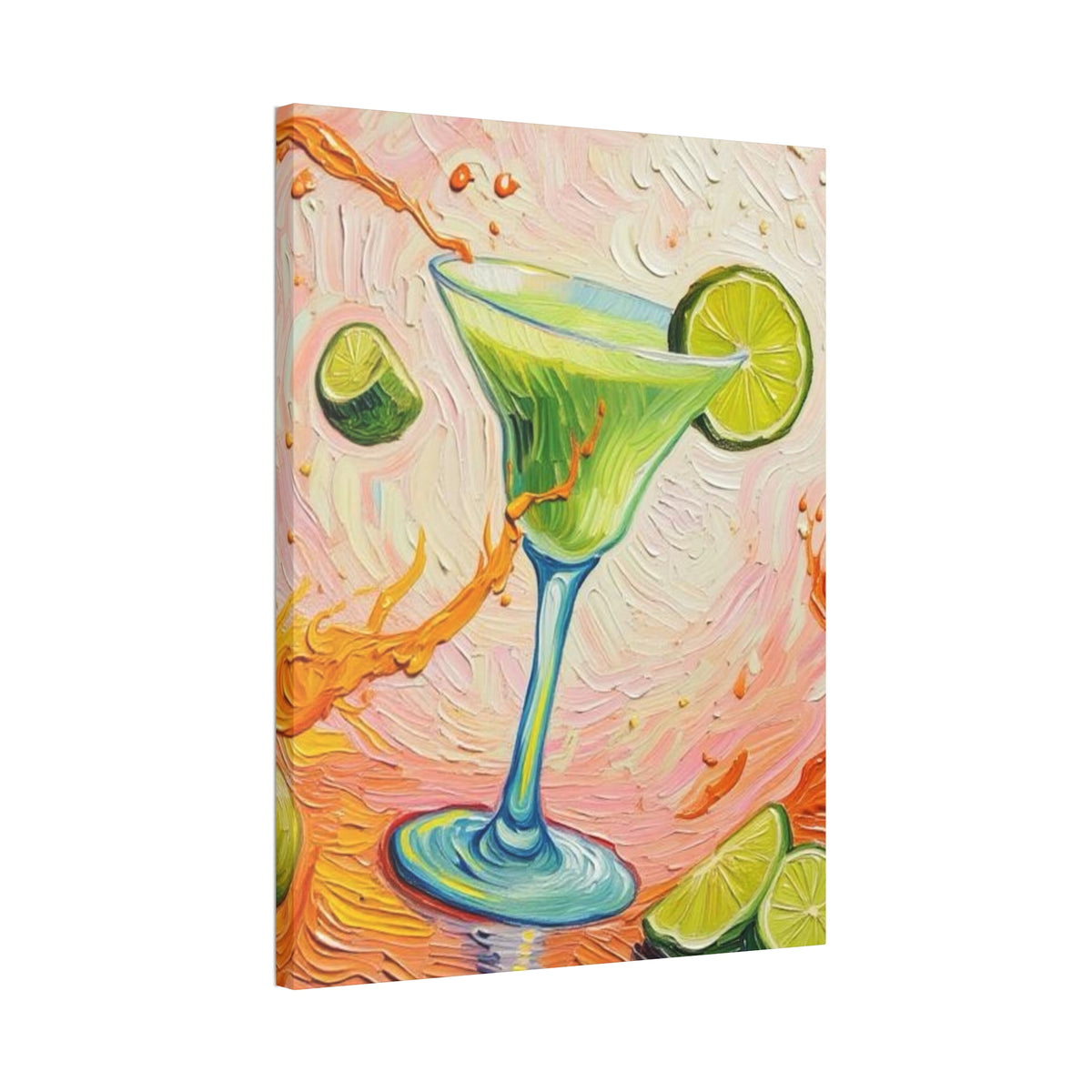 Canvas Wall Art - Green Refreshing Citrus Drink -Splashes of Orange - Artistic Painterly Style - Impasto Design Print - 'Citrus Splash'