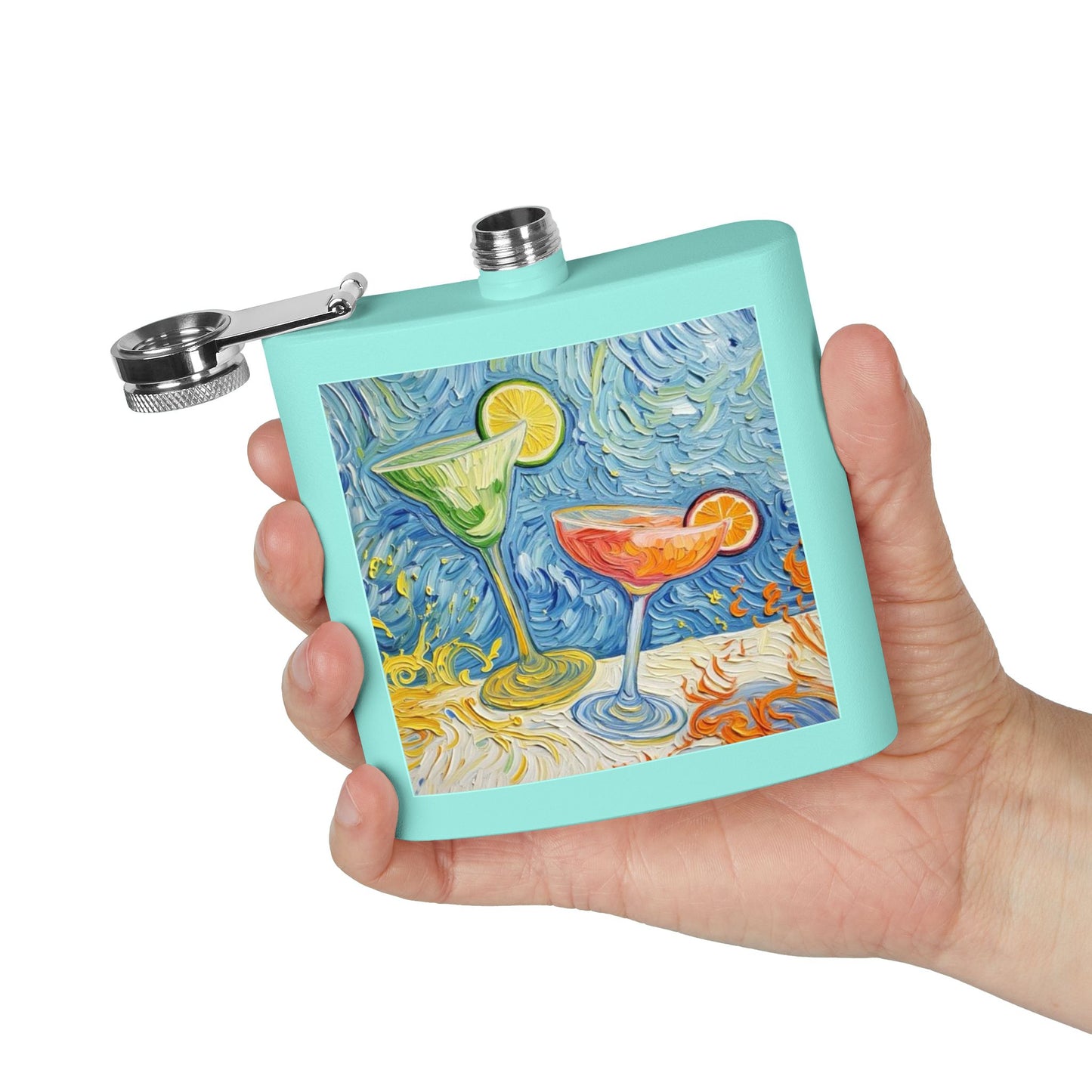 Flask - Stainless Steel 6oz - Colorful Cocktail Splash - Whimsical Artwork - 'Cheers, Darling'