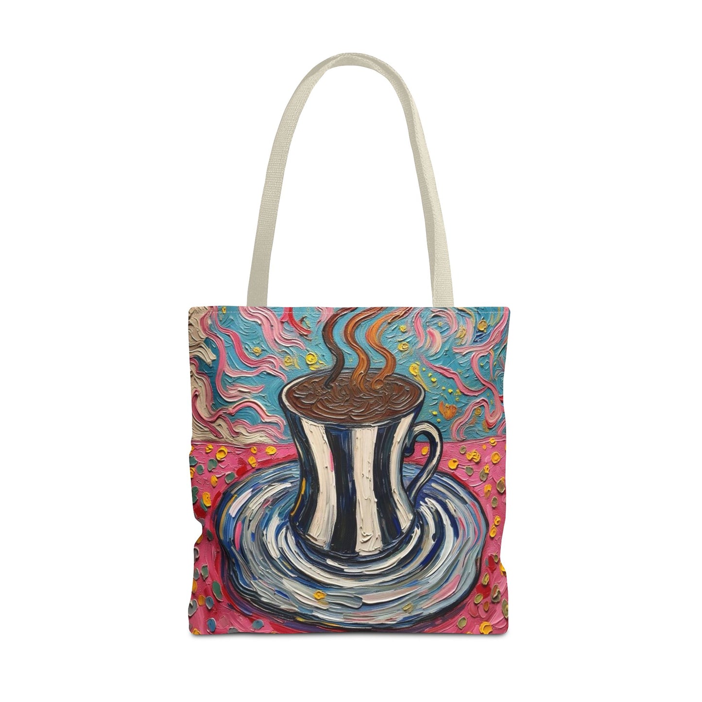 Tote Bag - Colorful Striped Coffee Cup - Painterly Style Design  - 'Mocha Dreams'