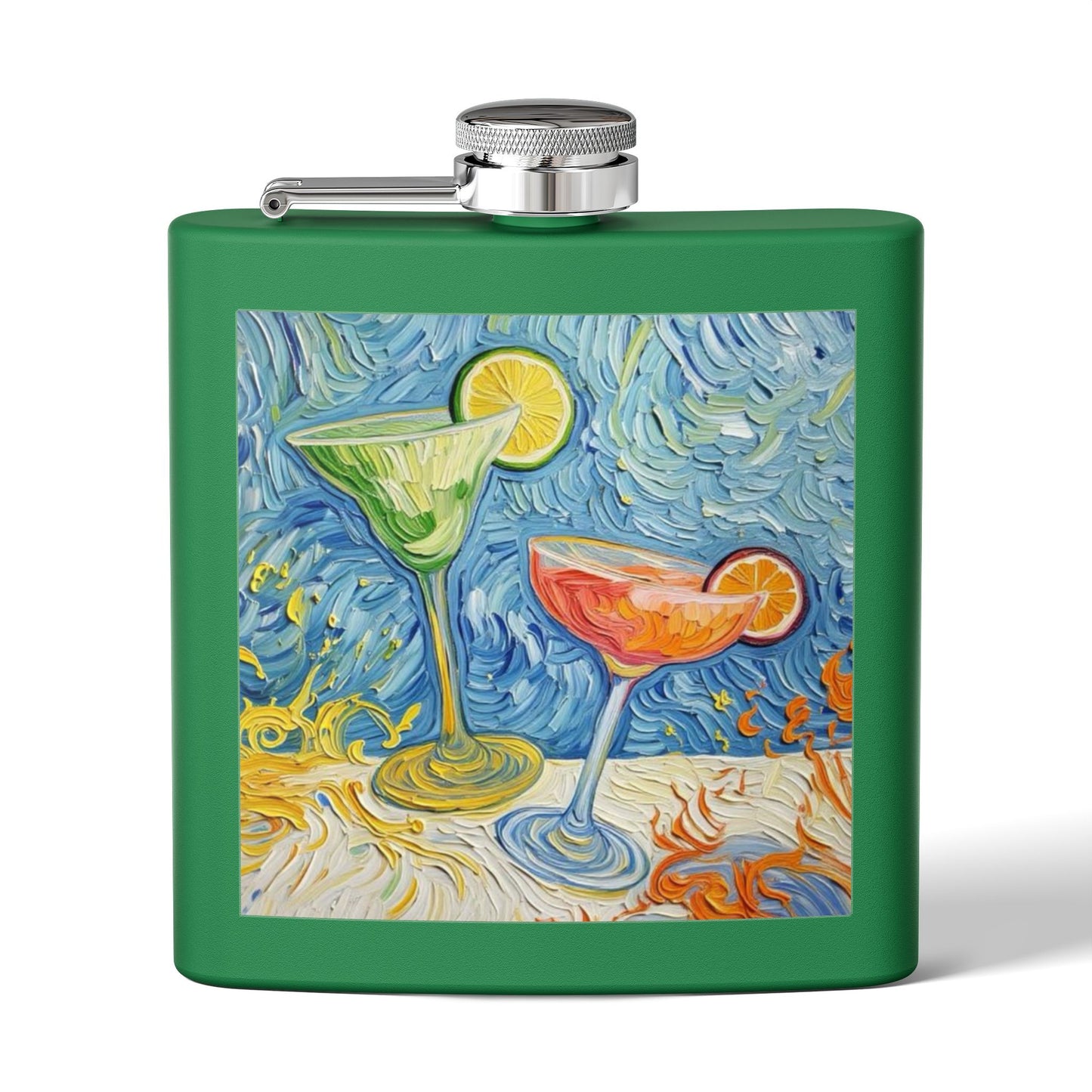 Flask - Stainless Steel 6oz - Colorful Cocktail Splash - Whimsical Artwork - 'Cheers, Darling'