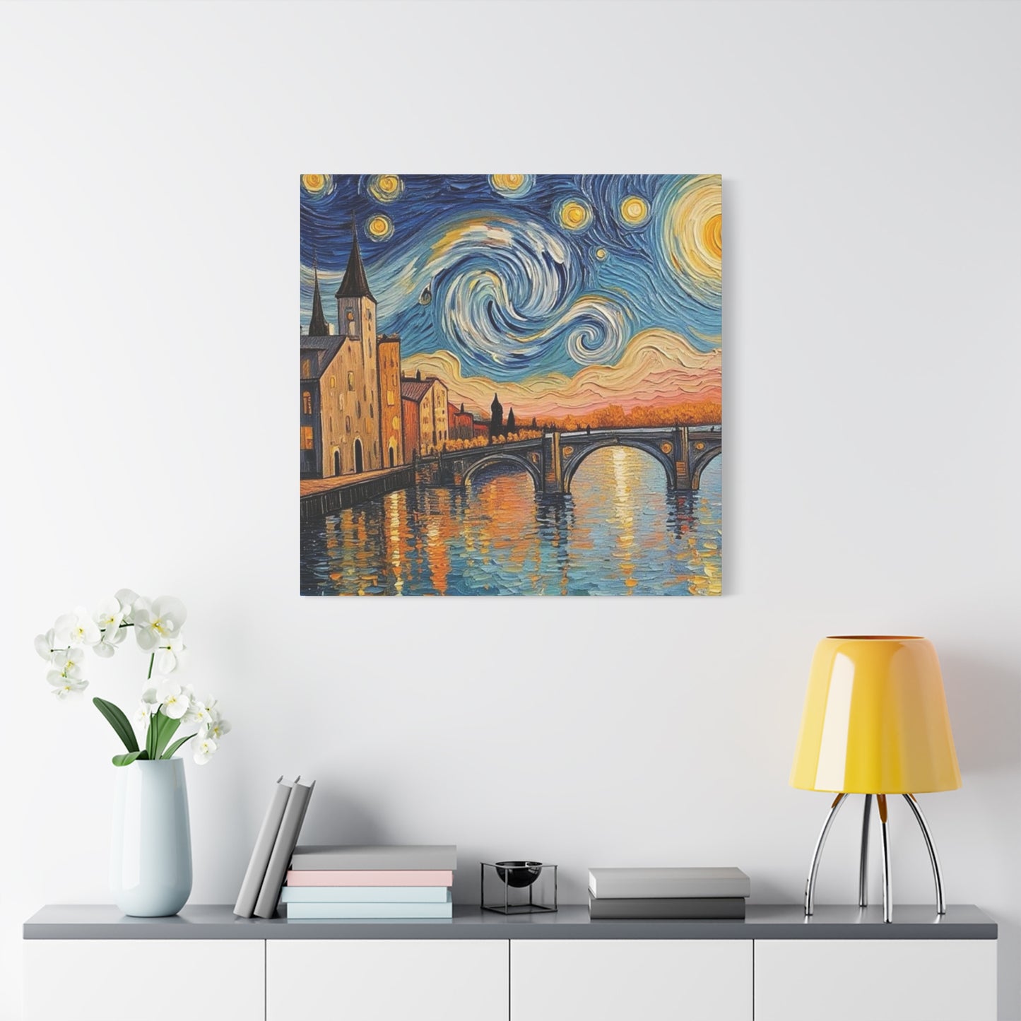 Van Gogh Style Arno River Bridge Canvas — Matte Stretched Wall Art