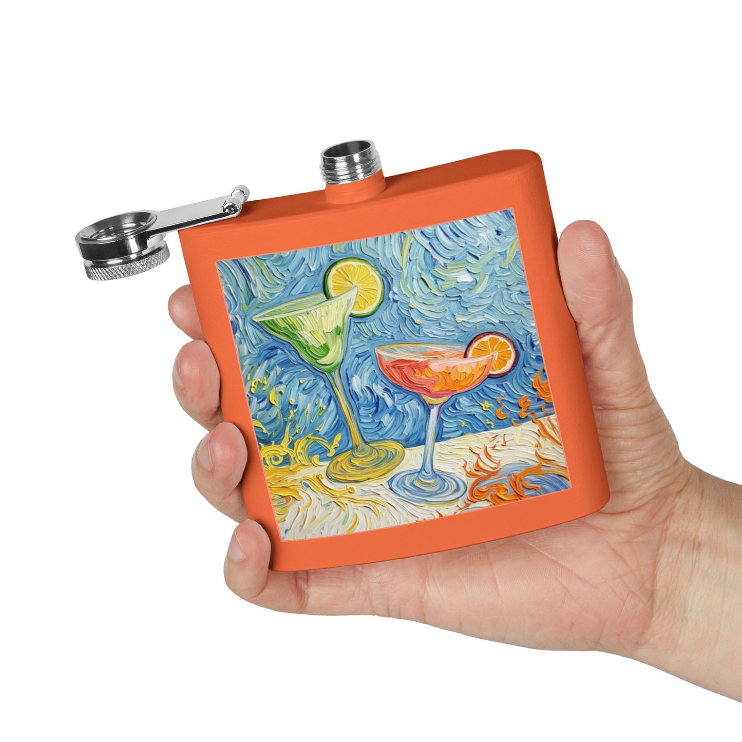 Flask - Stainless Steel 6oz - Colorful Cocktail Splash - Whimsical Artwork - 'Cheers, Darling'