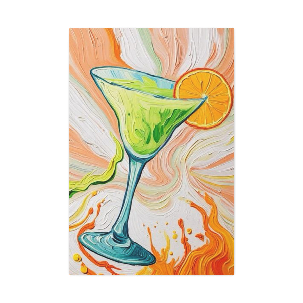 Canvas Wall Art - Orange and Green Refreshing Citrus Cocktail-Splashes of Color - Artistic Painterly Style - Impasto Design Print - 'Lime Light'