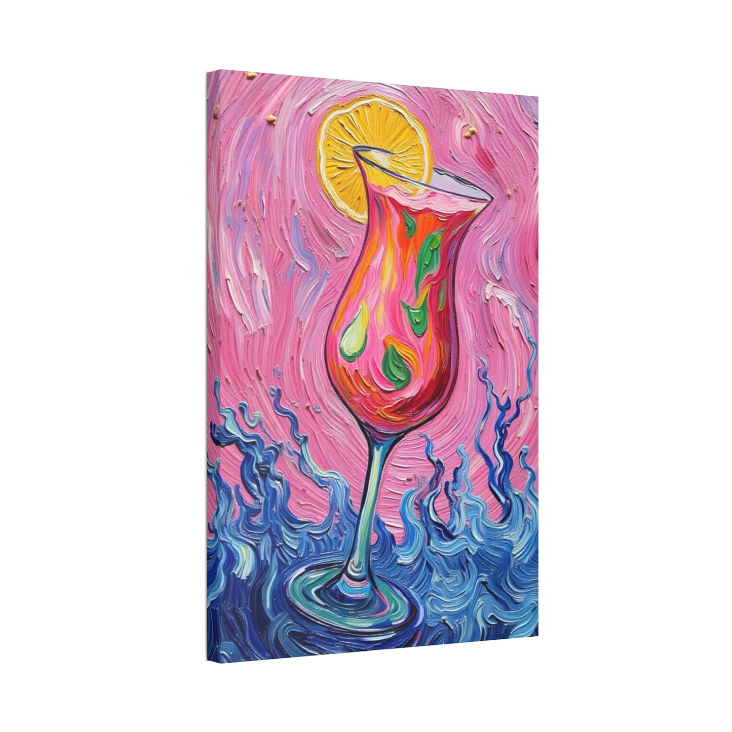 Canvas Wall Art - Vibrant Floating Pink Drink - Tropical Artistic Painterly Design - 'Ocean Splash'