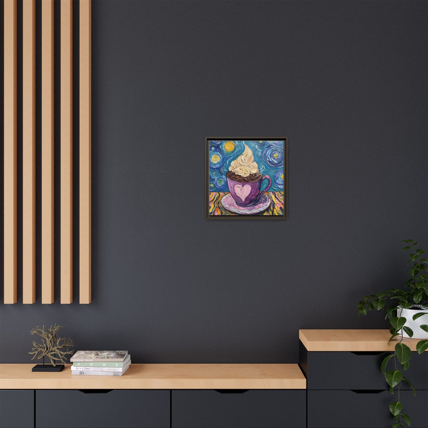 Canvas Wall Art - Colorful Coffee Cup - Artistic Painterly Style - Impasto Design Print - 'Dreamer's Roast'