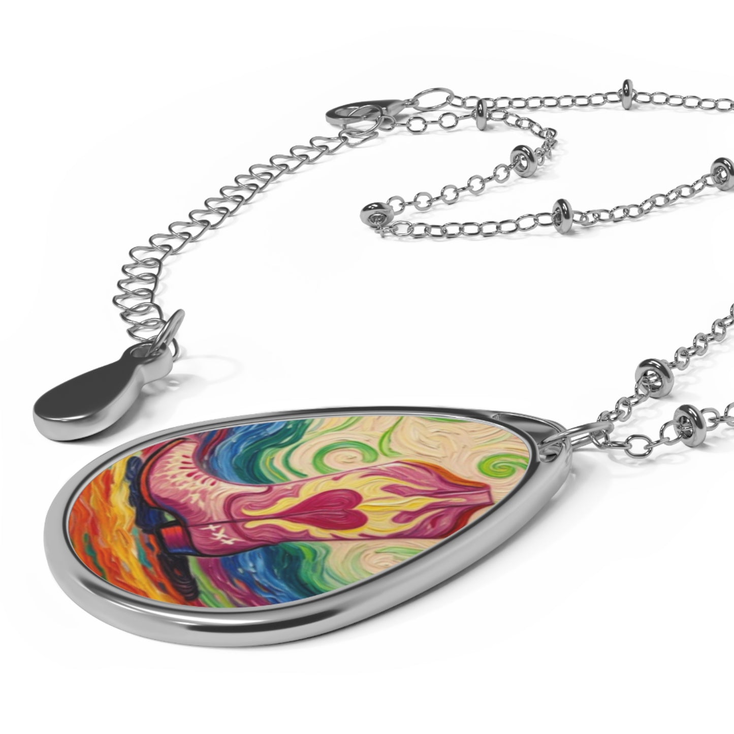 Cowgirl Heart Boot Oval Pendant - Whimsical colorful artistic design - 'Kick'n up Dust'