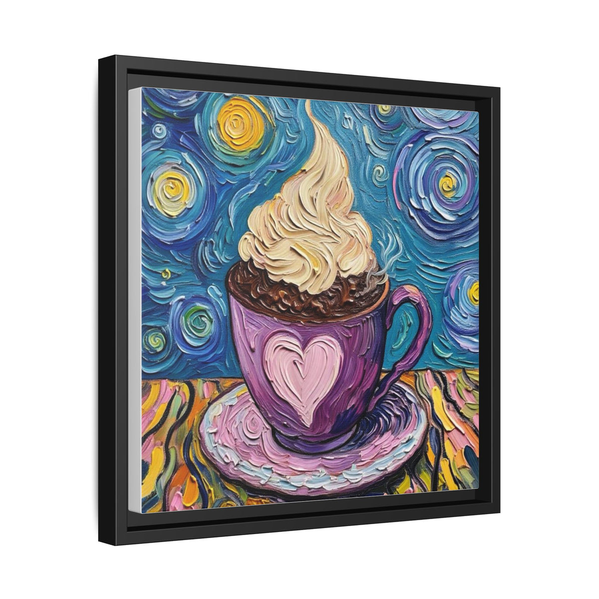 Canvas Wall Art - Colorful Coffee Cup - Artistic Painterly Style - Impasto Design Print - 'Dreamer's Roast'