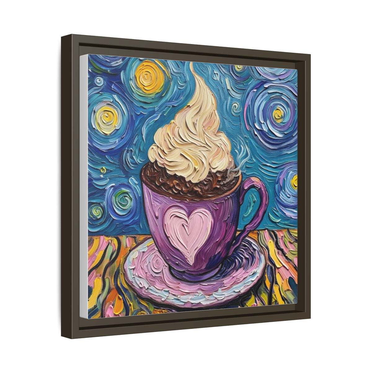 Canvas Wall Art - Colorful Coffee Cup - Artistic Painterly Style - Impasto Design Print - 'Dreamer's Roast'