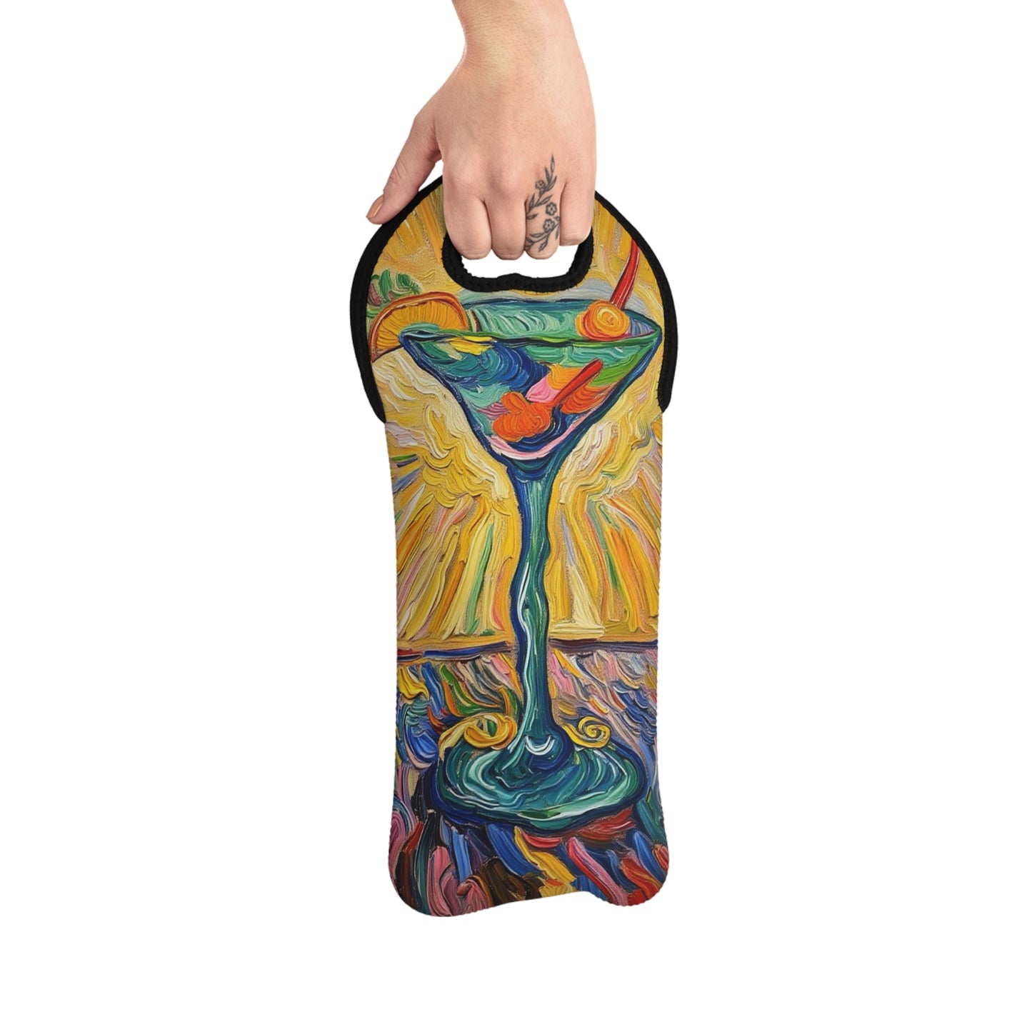 Tote Bag for Bottles - Spirited Artistic Martini Glass - Colorful Cocktail Bottle Carrier - Spirit Bottle Holder - 'Martini Madness'