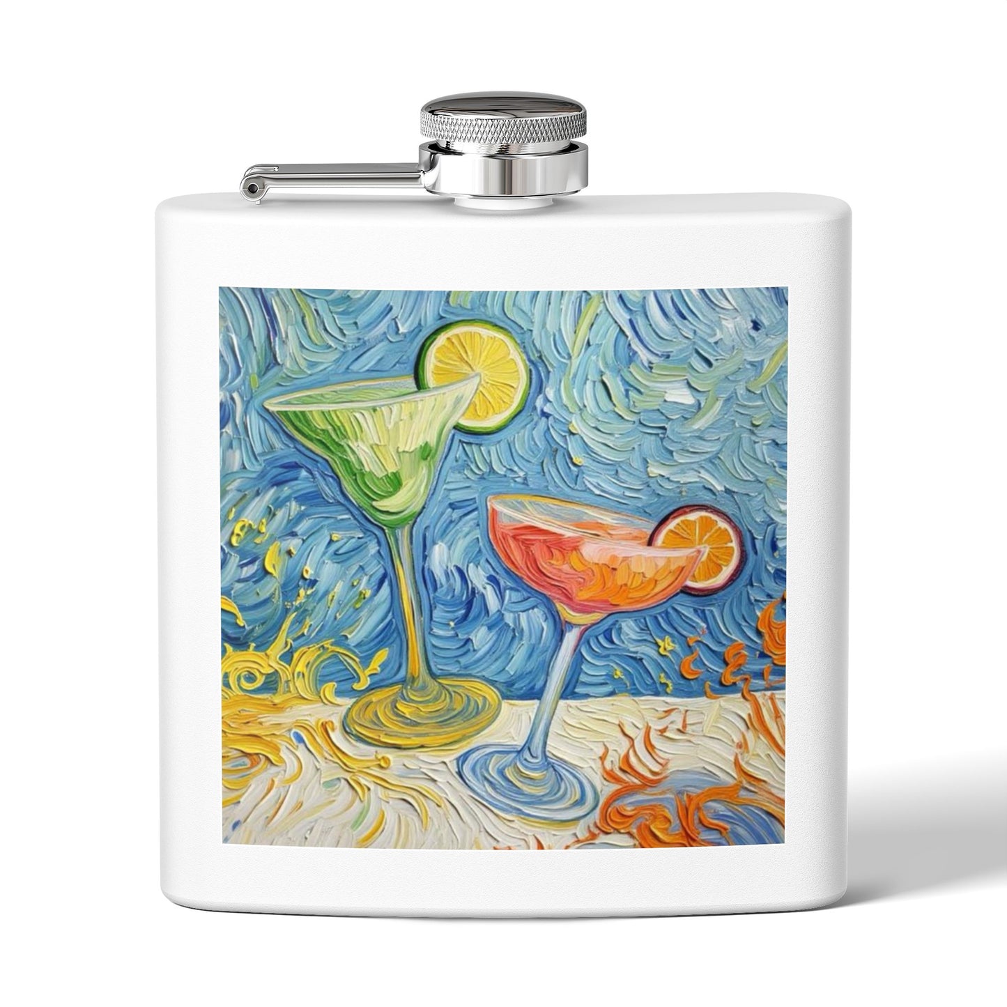 Flask - Stainless Steel 6oz - Colorful Cocktail Splash - Whimsical Artwork - 'Cheers, Darling'